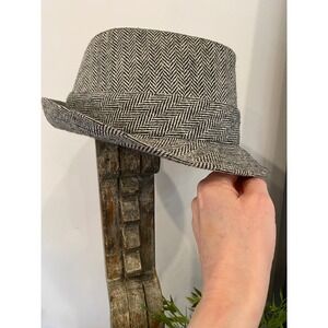 Concept One Mens Herringbone Fedora Hat Black White Tweed Trilby